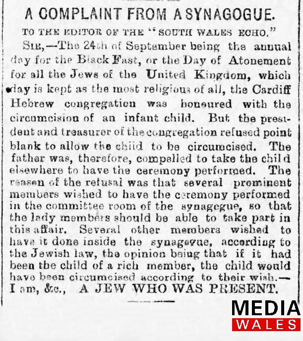 Old Newspaper clipping 24th September 1890, 'A Complaint from a Synagogue' 